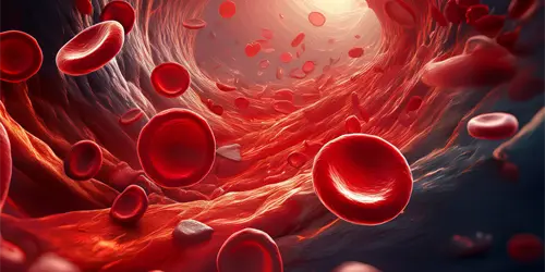 Illustration of blood cells inside an artery