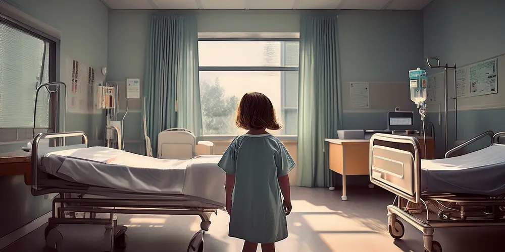 View from behind a child in a hospital room