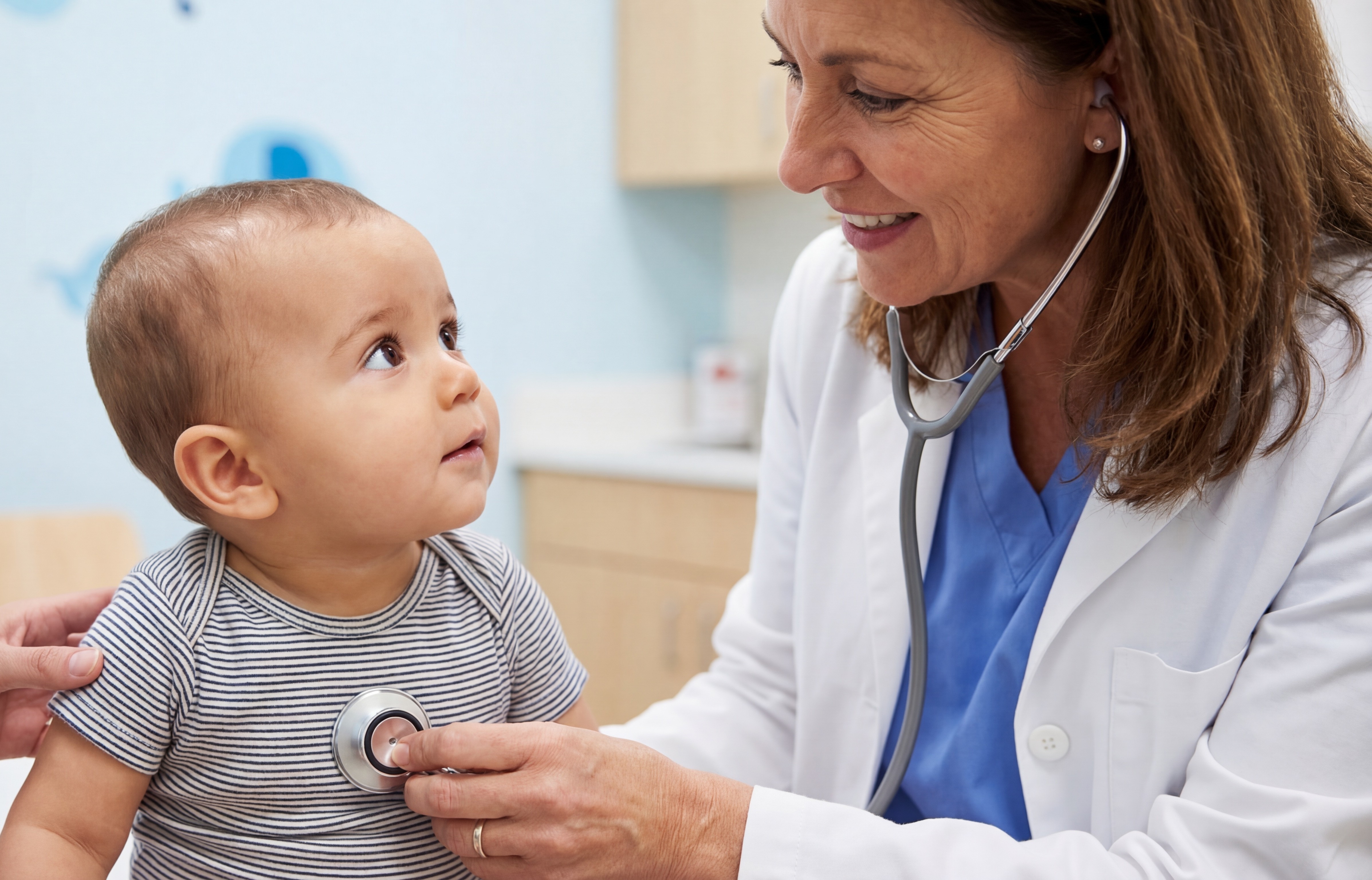 pediatrician with a child in the doctor's office