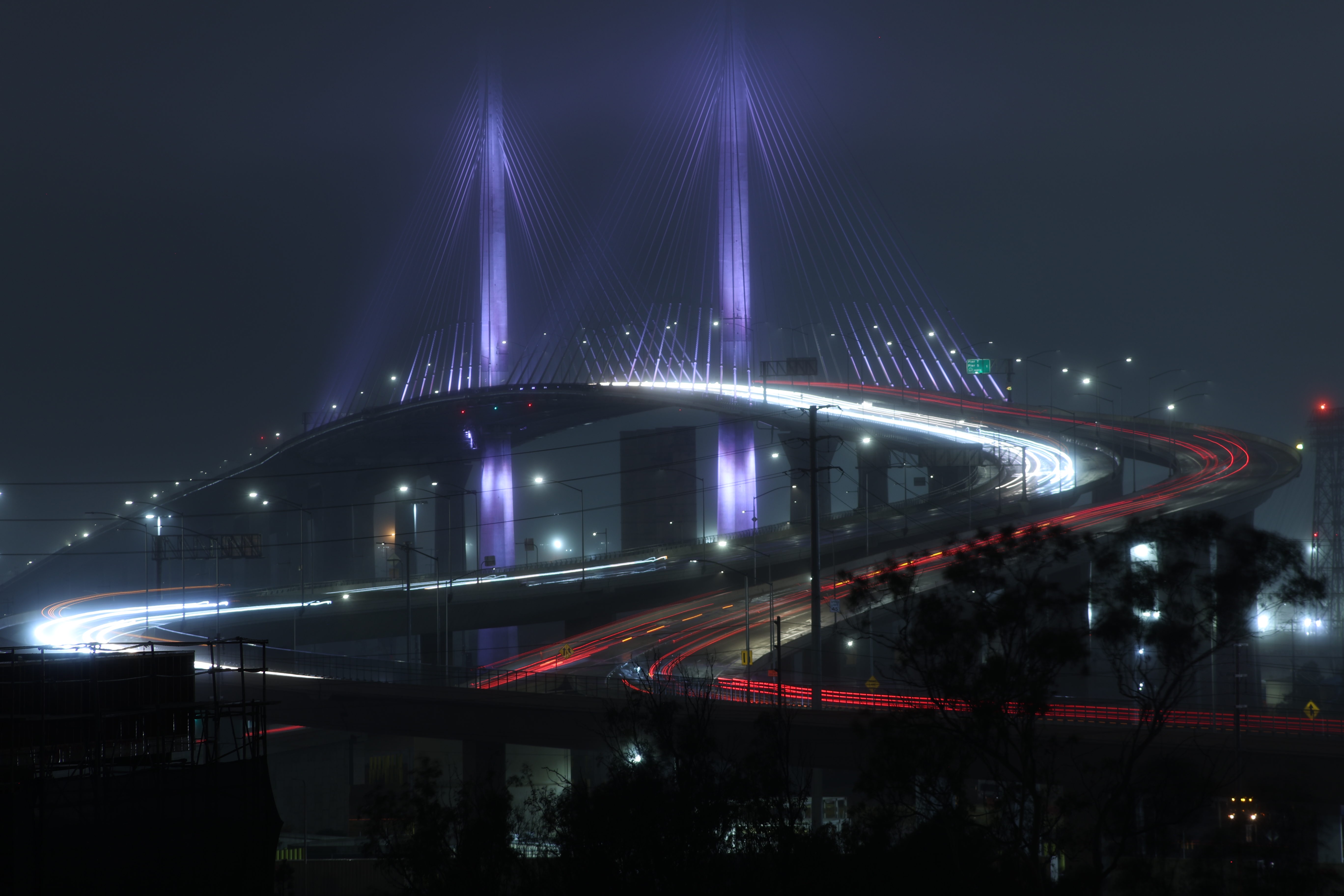 Long Beach Bridge purple